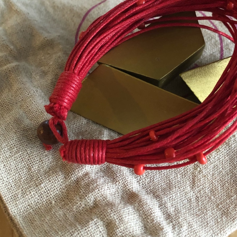 Red Cotton Glass Bead Bracelet ❤️ Fair Trade ❤️ - Picture 3 of 8